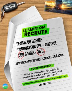 Offre d’emploi – Le SMIRTOM recrute un conducteur SPL