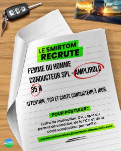 Offre d’emploi – Le SMIRTOM recrute un conducteur SPL