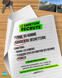 Offre d’emploi – Le SMIRTOM recrute un(e) gardien(ne) de déchetterie